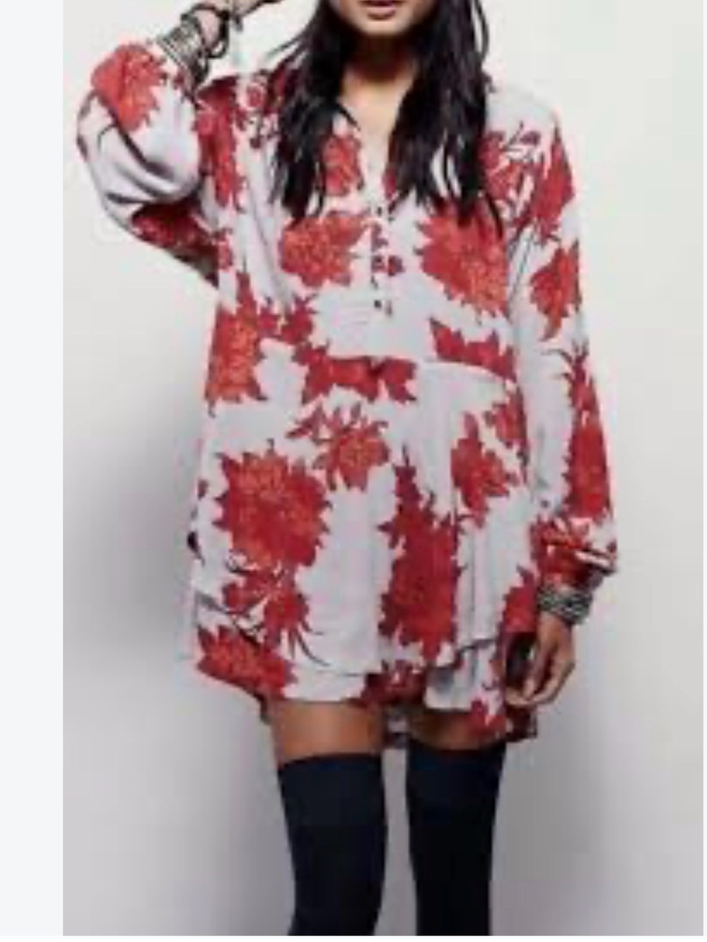 Free People Shake it grey with red floral mini dress xsmall